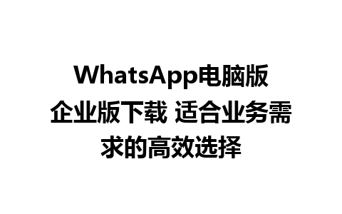 WhatsApp电脑版企业版下载 适合业务需求的高效选择