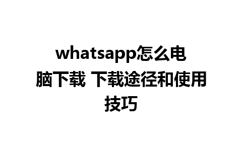 whatsapp怎么电脑下载 下载途径和使用技巧