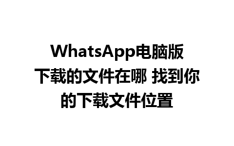 WhatsApp电脑版下载的文件在哪 找到你的下载文件位置