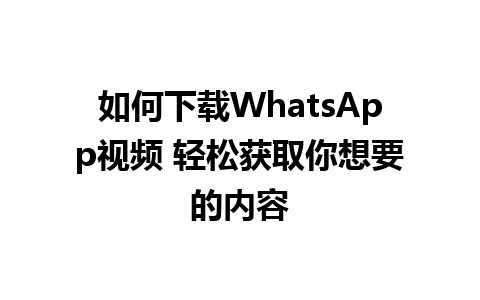 如何下载WhatsApp视频 轻松获取你想要的内容