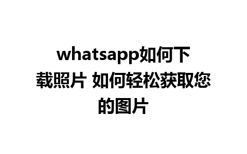 whatsapp如何下载照片 如何轻松获取您的图片