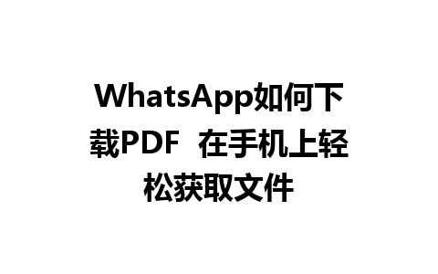 WhatsApp如何下载PDF  在手机上轻松获取文件