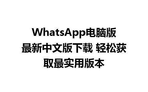 WhatsApp电脑版最新中文版下载 轻松获取最实用版本