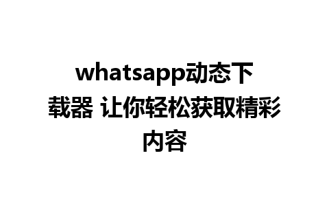 whatsapp动态下载器 让你轻松获取精彩内容