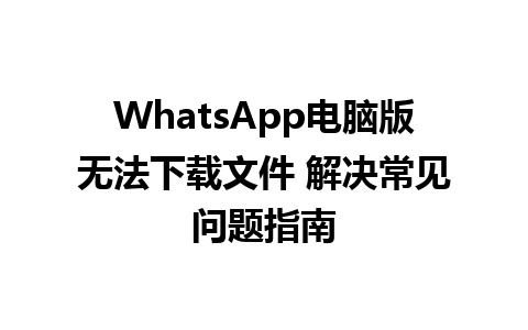 WhatsApp电脑版无法下载文件 解决常见问题指南