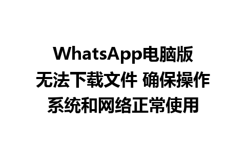 WhatsApp电脑版无法下载文件 确保操作系统和网络正常使用