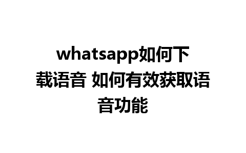 whatsapp如何下载语音 如何有效获取语音功能