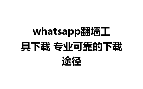 whatsapp翻墙工具下载 专业可靠的下载途径